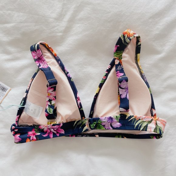 Kona Sol Tropical Print Longline Bikini Top navy blue medium 8/10nswimsuit - Picture 10 of 16